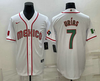 Men%27s Mexico Baseball #7 Julio Urias 2023 White Blue World Baseball Classic Stitched Jerseys